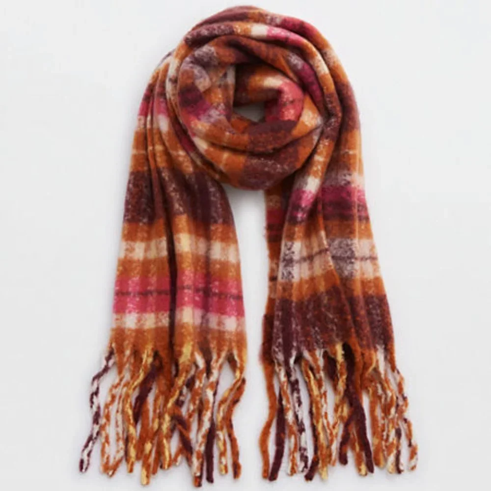 NWOT Aerie Plaid Brushed Heavyweight Scarf Purple